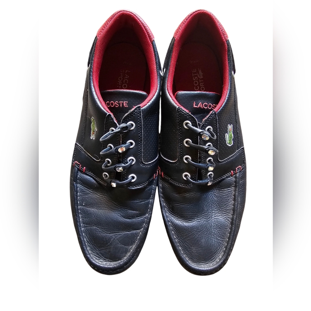 Lacoste sport black and red leather logo moccasins sneakers size EU 44.5 US 11